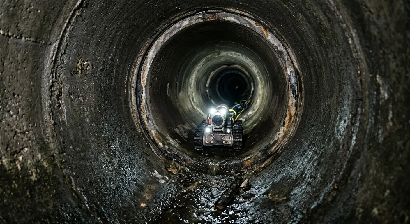 Robotic sewer camera inspecting pipe interior for Drain Snake Service in Creston
