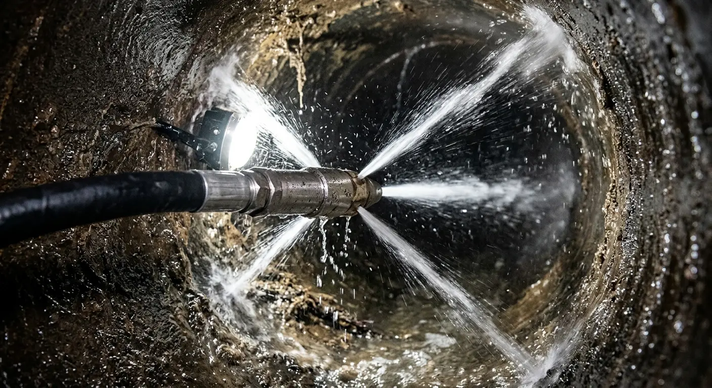 High-pressure hydro jetting nozzle cleaning sewer pipe for Trenchless Sewer Repair in Creston